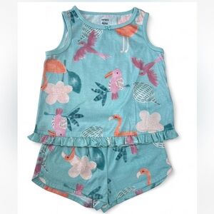 Tropical Bird Print Tank and Shorts Pajamas